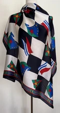 Vintage Silk Scarf Bill Blass Checkered Nautical Flags & Rope Large Square 35.5"
