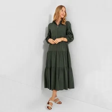 Tuckernuck Pomander Place Mabel Tiered Cotton Maxi Shirt Dress Sedona Sage XXXL