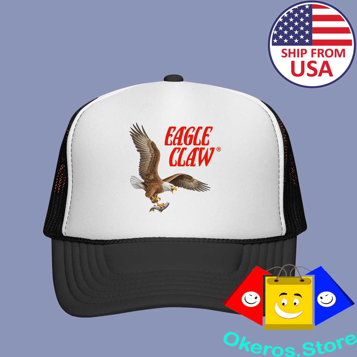 Eagle Claw Fishing Adjustable White Trucker Hat Cap Size Adult