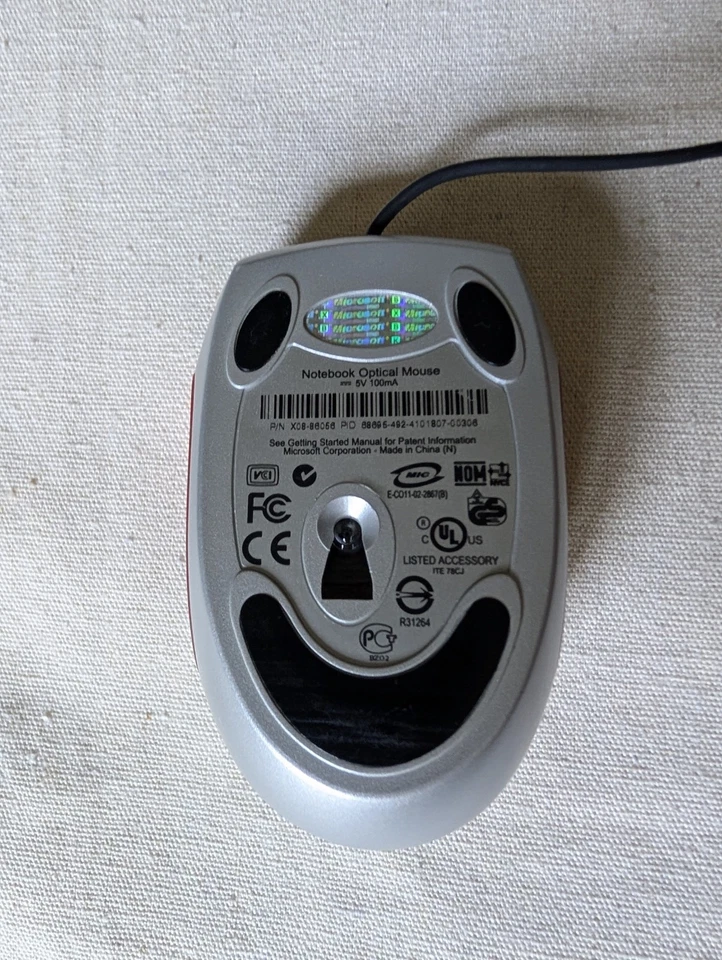 Microsoft Notebook Optical Mouse X08-86056 Silver USB Wired Portable - Image 3 of 4