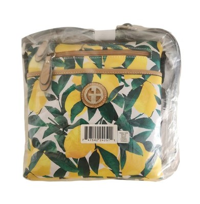 SEALED Vtg GIANI BERNINI Leather Crossbody Purse Lemon Print w Tan $79.50 NWT
