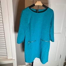 Talbots Women Turquoise Blue Slub Knit Cotton Shift Dress 3/4 Sleeve Small