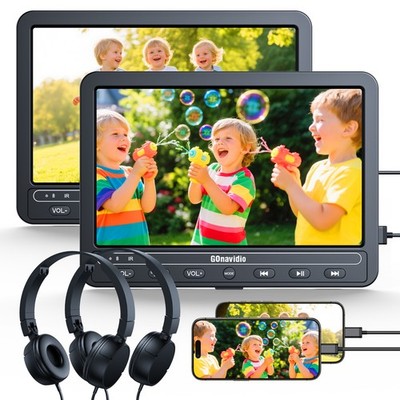 2X10.1'' Car Headrest DVD Player TV for Kids Sync Screen Multi-format USB Headset