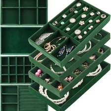 Jewelry Drawer Organizer,8Set of Stackable Velvet Organizer Tray, Drawer Insert↔