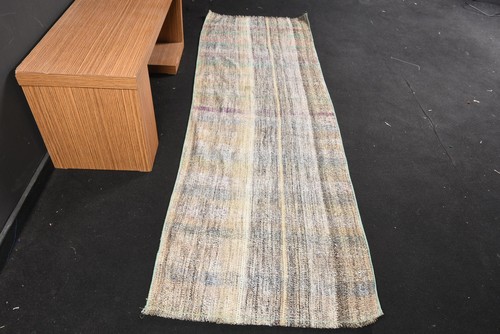 Vintage Rug, 2,6x8,1 ft Runner Rug, Gray Solid Wool Turkish Rug