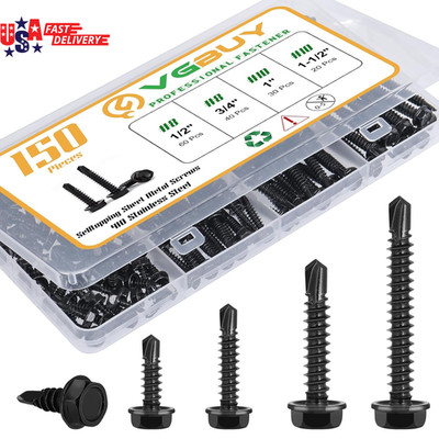 150Pcs Self Drilling Screws Assortment Kit, 410 Stainless Steel Self Tapping She