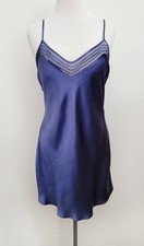 VICTORIA'S SECRET 100 Silk Short Slip Nightgown Net Trim Lavender-Blue Med