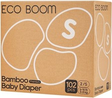 ECO BOOM Bamboo Viscose Nappies Size 2 (3-8kg), 102 Count – Plant-Based Material 0.39 per nappy