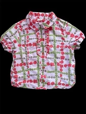Oilily Pink/Red Floral Print Peter Pan Collar Button Front Ruffled Blouse-6Yrs