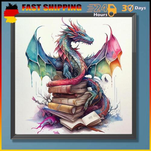 DE  Malen-nach-Zahlen-Set auf Leinwand DIY-Ölkunst Bücherwurm Drachenbild Dekor  - Picture 1 of 12