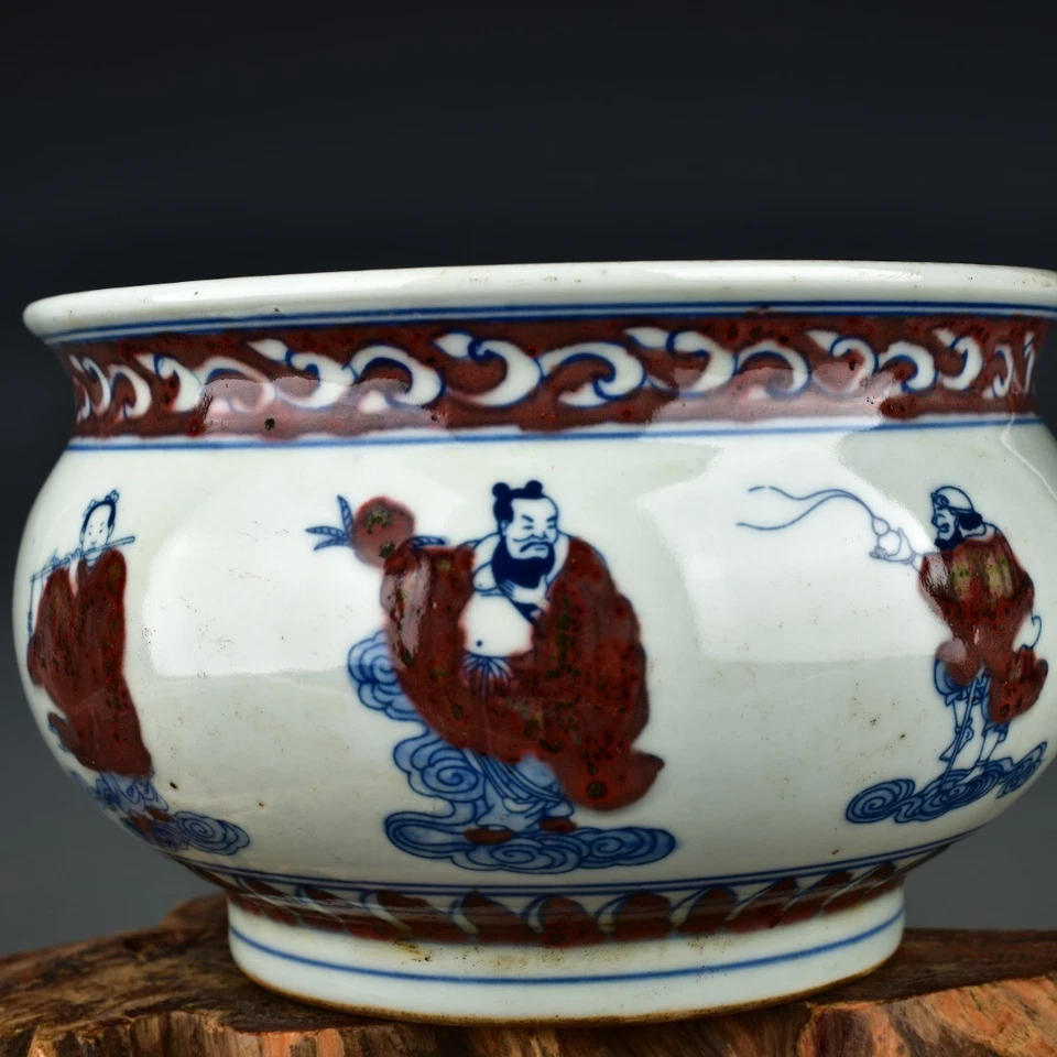 7.6'' Chinese Antique dynasty Blue and white underglaze red glaze Brush Washers - Image 3 of 4