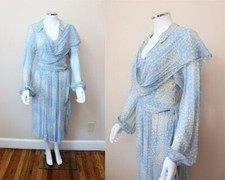 Vintage 70s HALSTON asymmetrical scarf wrap billow sleeve bias sash gown XS