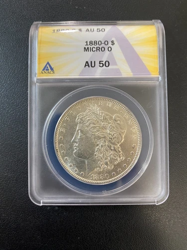 1880 O MORGAN DOLLAR MICRO O ANACS AU-50 - ABOUT UNCIRCULATED - CERTIFIED - $1