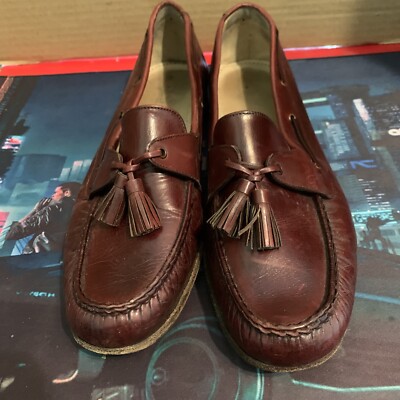 Vintage Florsheim Imperial Tassel Loafers USA Mens 7 D Burgundy Leather Oxblood Vtg Florsheim Mens Royal Imperial Wingtip Tassel Loafer  main image 4