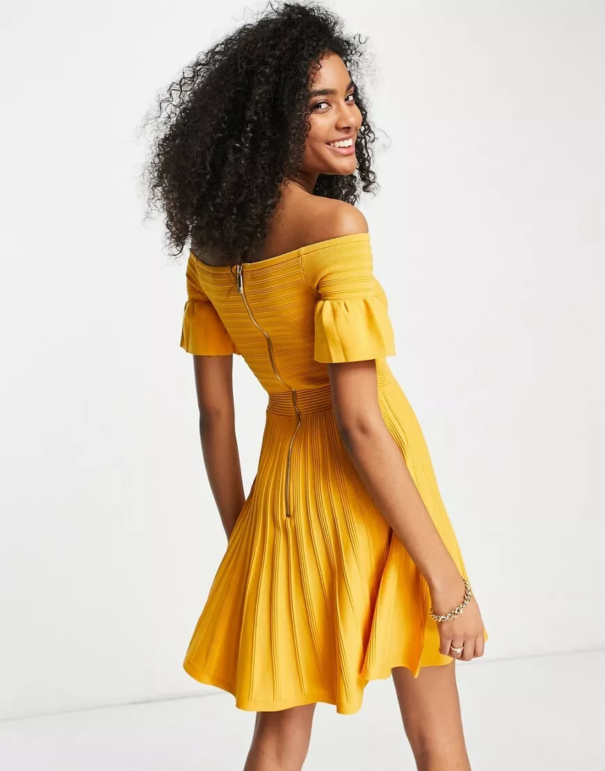 TED BAKER Criptum rib frill bardot off shoulder fit flare full