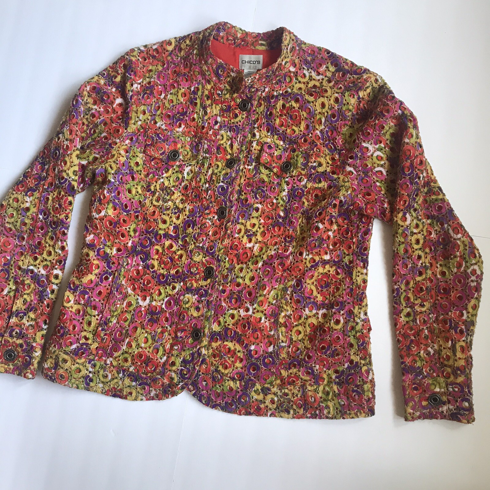 Chicos Multicolor Blazer Jacket Button Front Vibr… - image 2