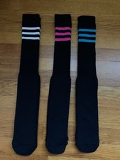 Retro Acrylic Tube Socks 3 Stripes 24" Length Choice Stripe White, Pink, Blue