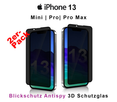 2x 3D Anti Spy Privacy Panzerfolie Schutzglas iPhone 13|Mini|Pro|Max Blickschutz