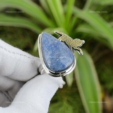 Natural Blue Quartz Gemstone Multi Stone Adjustable Ring 925 Sterling Silver