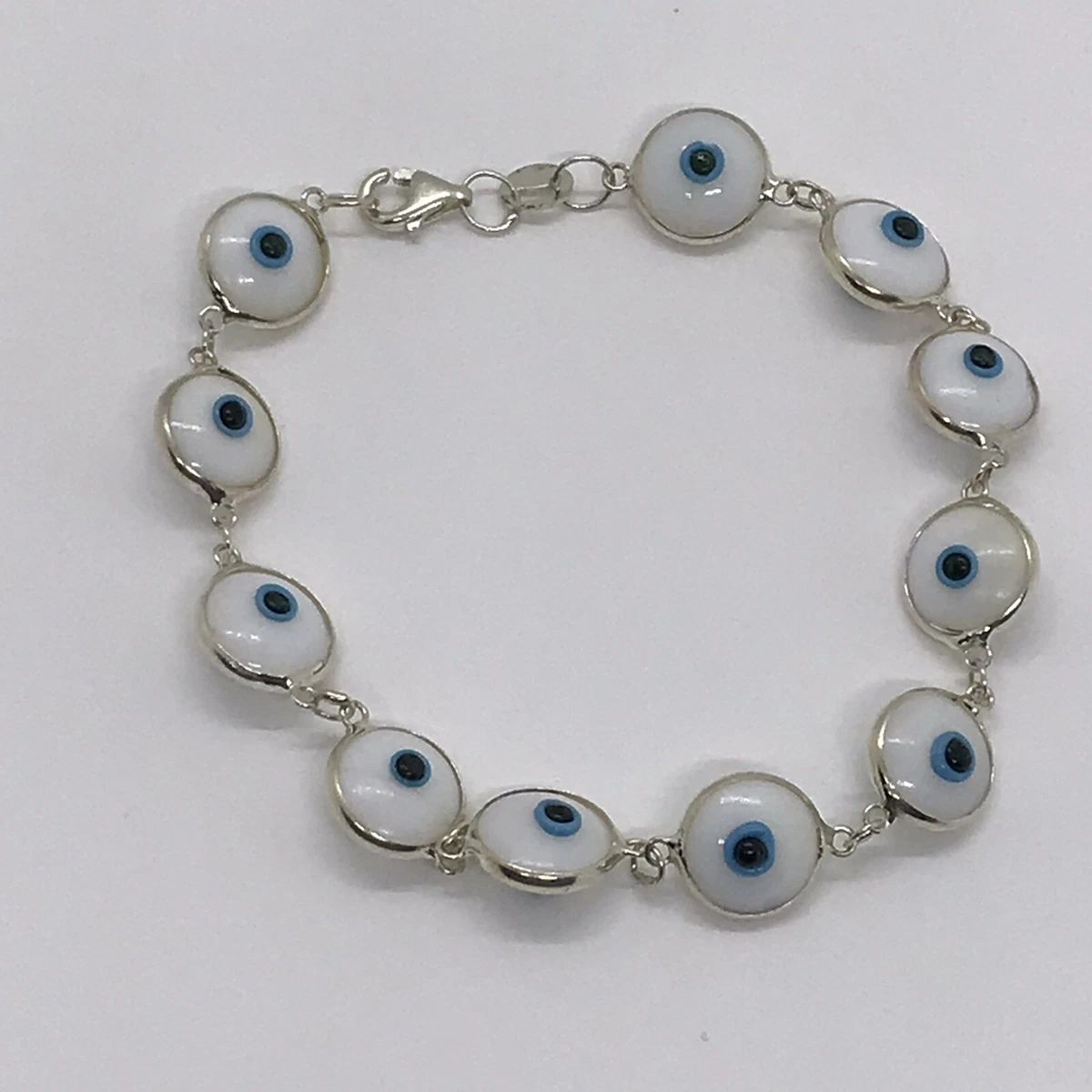 Sterling silver ward off evil eye glass Bracelet eBay