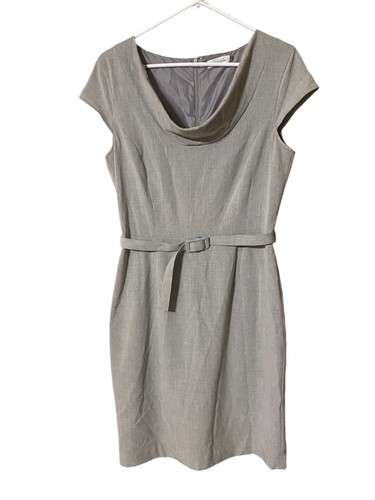 Calvin Klein Dress Women’s Size 8 Gray Cowl Neck Cap Sleeve Belted Waist Career - Picture 3 of 17