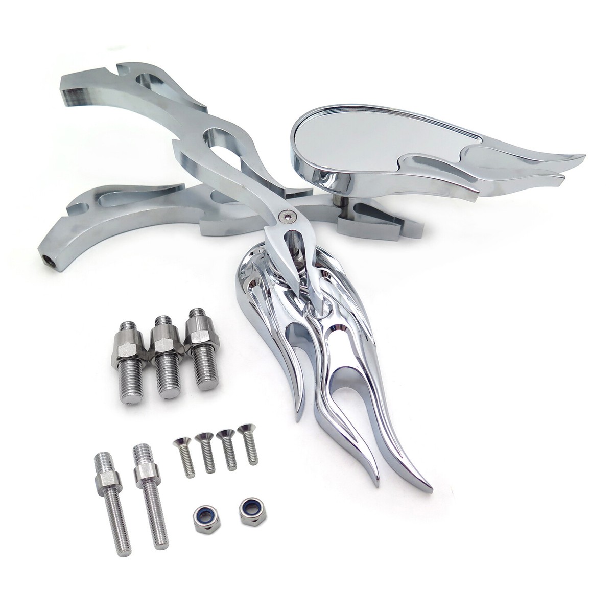 HongK Chrome Flame Fire Motorcycle Mirror For All Honda/Kawasaki