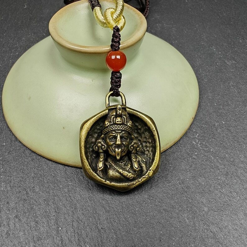 Double Faced Drashi Lhamo Amulet Vintage Tibetan Buddhist Pendant Zashi Lhamo