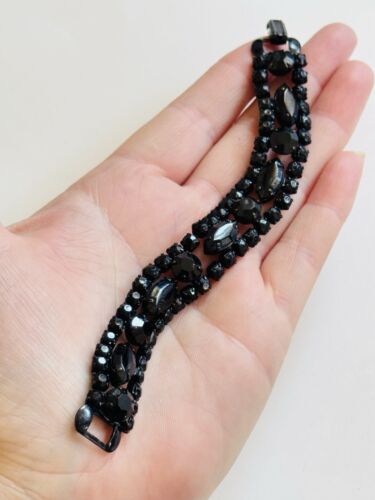 VTG Weiss Signed Bracelet Black Marquise Crystal Rhinestone Retro Rare Elegant