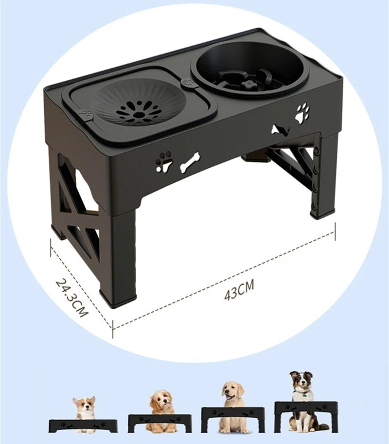 Cuencos de alimentación lenta elevados 2 en 1 para perros, soporte de cuenco elevado para perros 4 en altura ajustable Foto 3 de 4
