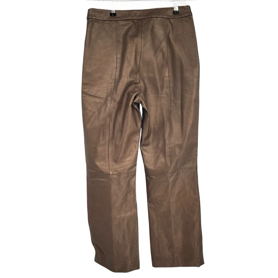 Saks Fifth Avenue 对开式 平前直筒内衬 皮革裤子 尺寸 6 铜 — 第 2/4 张图片