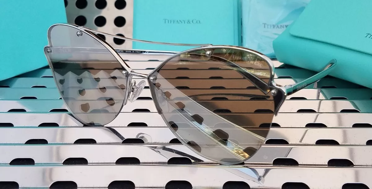 New Tiffany Co. Sunglasses TF3063 6001T7 Gloss Silver w Silver Mirrored Lens