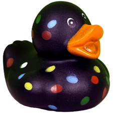 Black Body Rubber Duck: Polka Rainbow Dots Classic Floating 2" Bath Toy