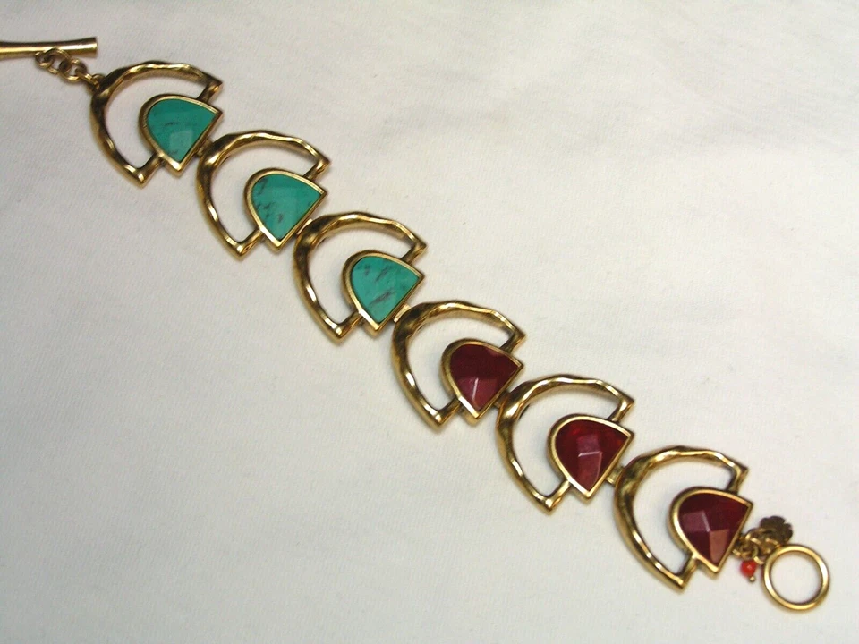 ...СЧАСТЛИВЫЙ БРЕНД...Золотой тон, бирюзовое стекло, сердолик люцит переключатель браслет... - Изображение 2 из 4