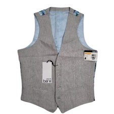 Bar III Slim-Fit Linen Suit Vest Mens Small Grey Textured 115 NEW