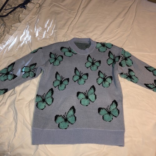 Vintage Style Strickpullover Schmetterlinge Rundhals Acryl Strick Gr. S Small Vintage