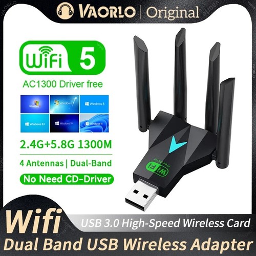 Adaptateur WIFI sans fil USB 3.0 1300 Mbps longue portée dongle double bande réseau 5 GHz - Photo 2/7