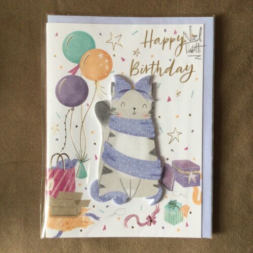 Noel Tatt Birthday Greeting Card “Happy Birthday” Cat in Ribbon Design - Picture 1 of 2