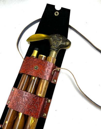 Metal Rabbit handle walking stick cane with Leather cover stick 3 part open - Picture 3 of 5