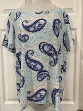 JM Collection Top Women's Blue Paisley Textured Stretch Knit Blouse Plus Size 2X