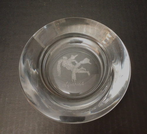 Vintage Wikinger 1970er Wassermann geätztes Glas Schmuckstück/Süßigkeitenschale/Weinuntersetzer