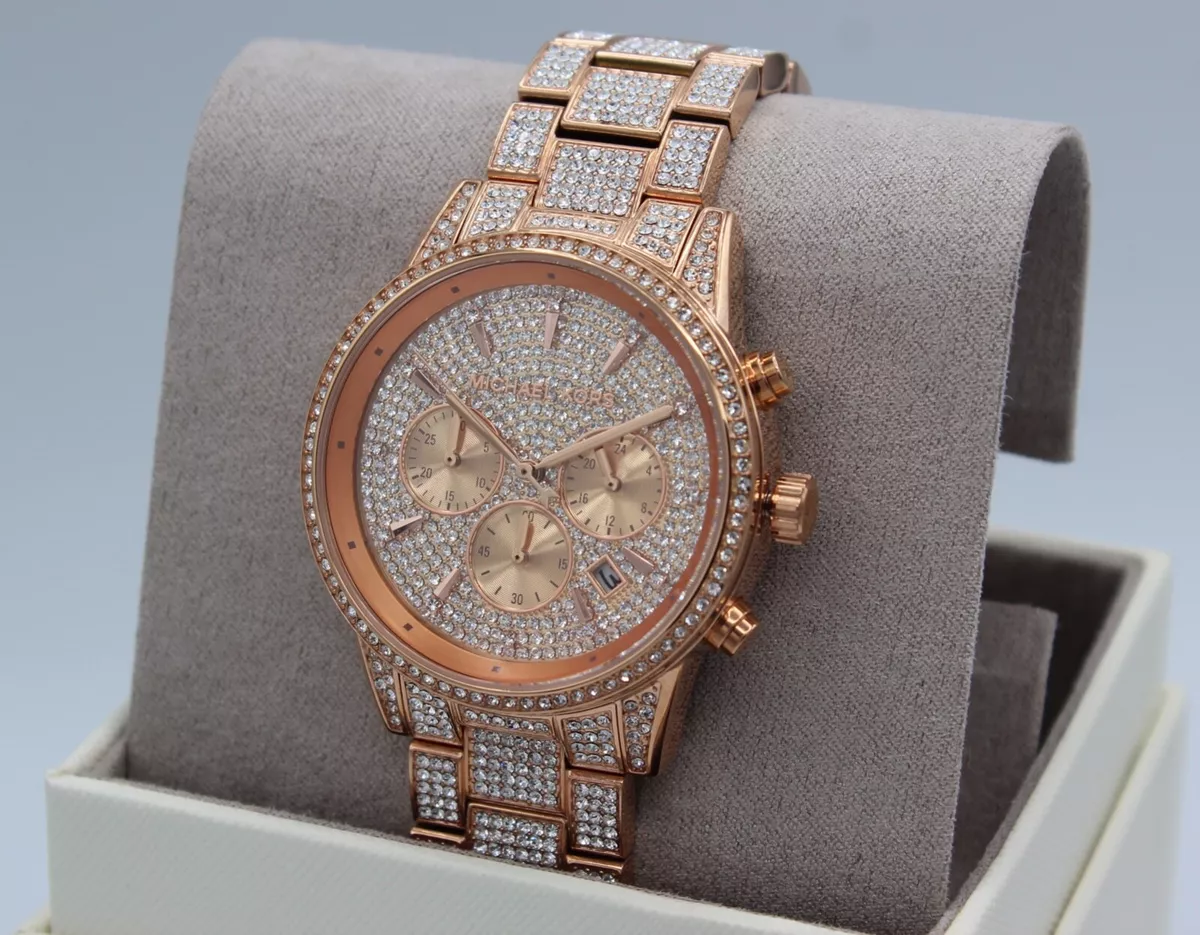 michael kors rose gold watch with diamonds