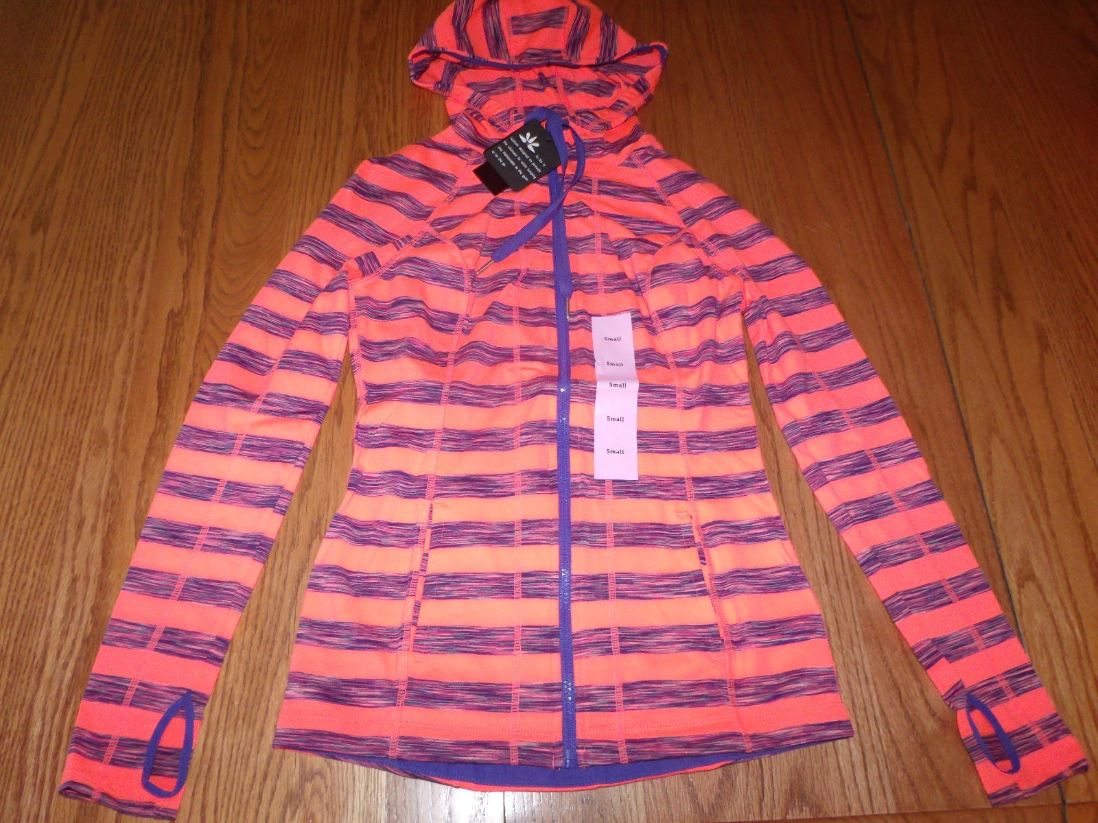 NWT Womens Lukka Full Zip Striped Jacket Hooded Active Orange Blue Gray Black 