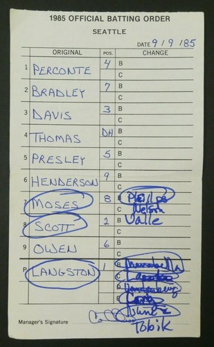 Seattle 9/9/85 Baseball Orig Game Used Lineup Cards From Umpire Don Denkinger - Picture 2 of 5