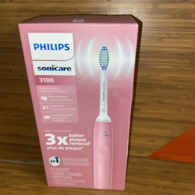NEW Philips Sonicare 3100 Power Toothbrush Pink Handle Base +cord & Brush Head