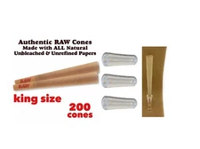RAW classic king size pre rolled cone (200PK)+3 glass cone holder tip
