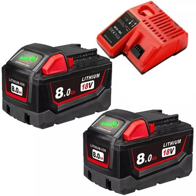 8.0Ah Battery For Milwaukee M18 Li-ion 48-11-1860 48-11-1852 M18B5 or Charger US