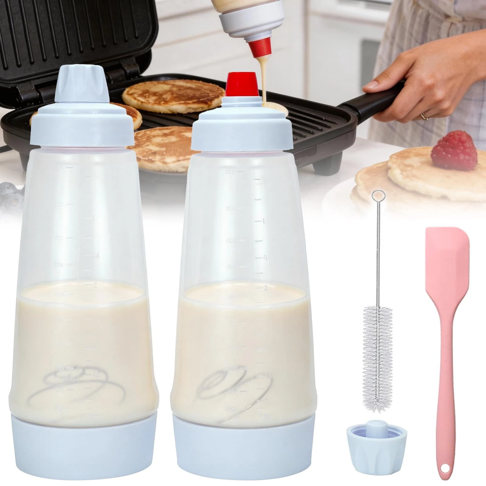 Pancake Batter Dispenser with BlenderBall & Wire Whisk – Includes Silicone Sp...