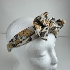 Women's Yellow Floral Bow Headband Elastic Back Hair Accessory Vintage Style