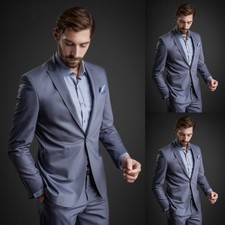 Peak Lapel Men's Suits Gray 2Pcs Business Workwear Slim Fit Casual Dinner Coat