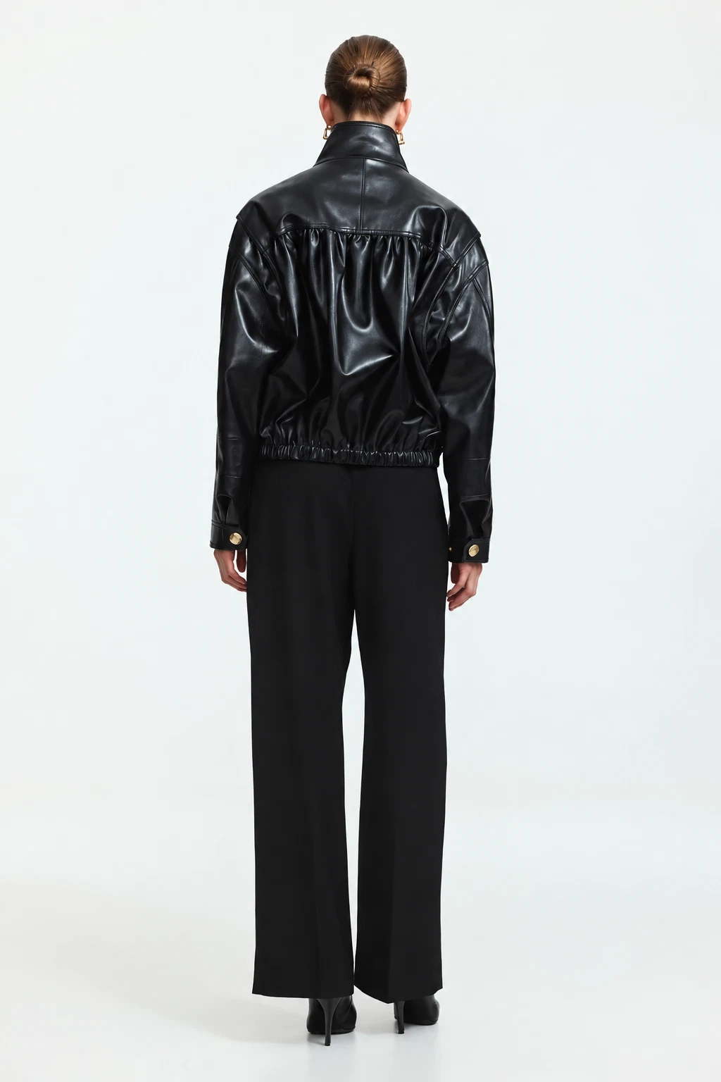 Annette Leather Jacket Women’s Black Cropped Oversized Genuine Leather Jacket image 3